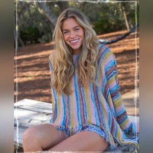 Striped Fringed Oversize Pullover (S/M)